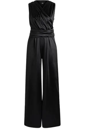 HUGO BOSS Sleeveless jumpsuit in lustrous jersey with wrap front