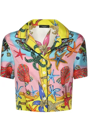 VERSACE Dame Pyjamaser - Mer Print Silk Twill Crop Pajama Shirt