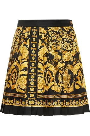 VERSACE Barocco Printed Pleated Silk Mini Skirt