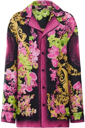 VERSACE Orchid Print Silk Twill Pajama Shirt
