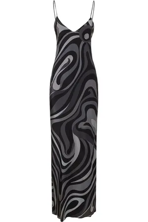Puccini Printed Silk Crepe V-neck Long Dress
