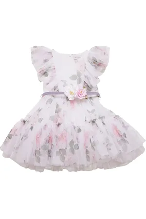 MONNALISA Printed Stretch Tulle Dress W/ Ruffles