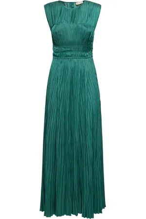 ULLA JOHNSON Delia Pleated Satin Long Gown