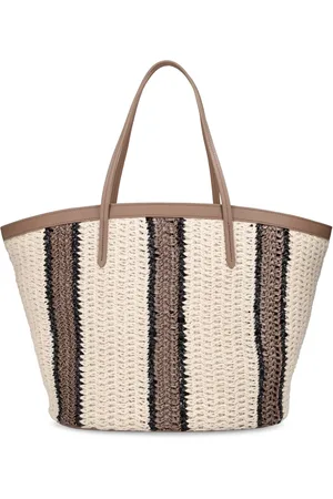 Brunello Cucinelli Macro Regimental Straw Effect Tote Bag