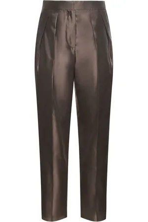 Giorgio Armani Pleated Silk High Rise Straight Pants