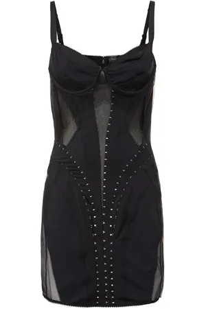 MUGLER Lycra & Tulle Mini Dress W/ Hooks