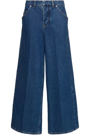 Serafini High Rise Cotton Blend Denim Wide Jeans