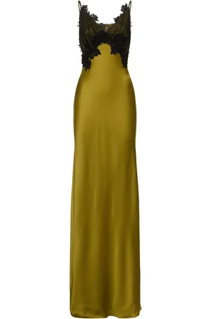 Alberta Ferretti Satin & Lace Long Dress