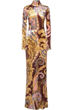 Etro Printed Velvet Long Dress