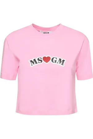 Msgm Logo Cotton Jersey Crop T-shirt