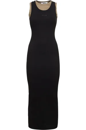 Msgm Cotton Jersey Logo Midi Dress