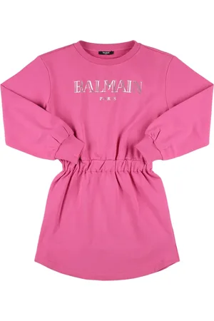 Balmain Logo Printed Cotton Sweatshirt Dress