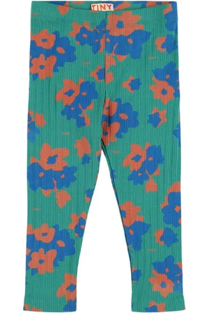 Tiny Cottons Flower Print Ribbed Cotton Leggings
