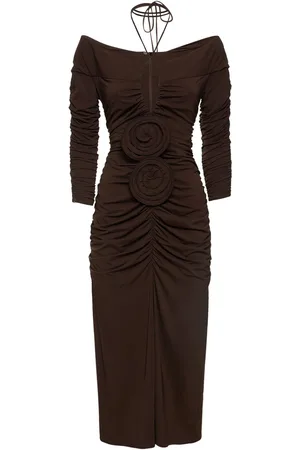 MAGDA BUTRYM Gathered Jersey Midi Dress W/ Flowers