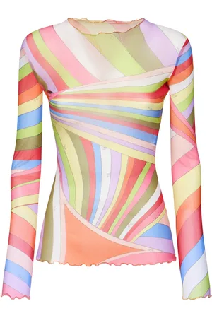 Puccini Printed Mesh Long Sleeve Top