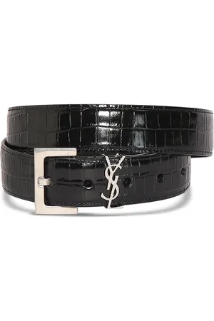 Saint Laurent 3cm Croc Embossed Leather Belt
