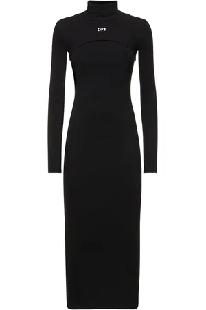 OFF-WHITE Off Logo Cotton Blend Rib Long Dress