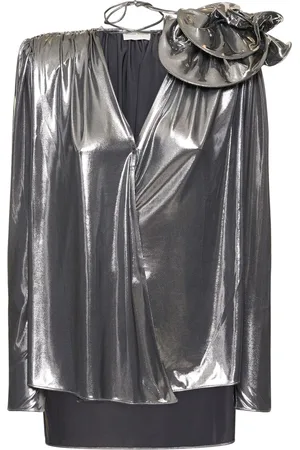 MAGDA BUTRYM Metallic Jersey Shirt W/flower Brooch