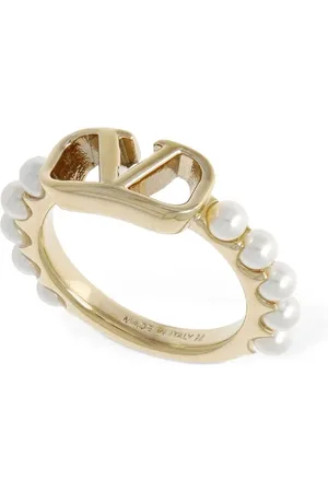VALENTINO GARAVANI V Logo Signature Faux Pearl Ring