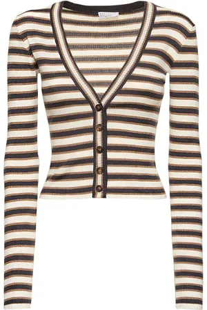 Brunello Cucinelli Striped Wool & Lurex Knit Cardigan