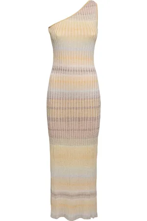 Missoni Rib Knit Lurex One Shoulder Long Dress