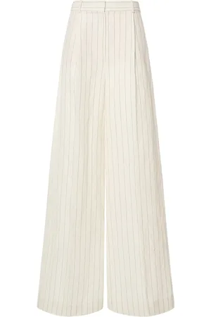 Max Mara Linen Blend Pinstripe Wide Pants