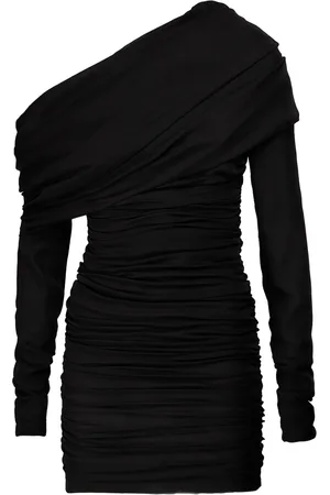 Saint Laurent One Shoulder Draped Silk Dress
