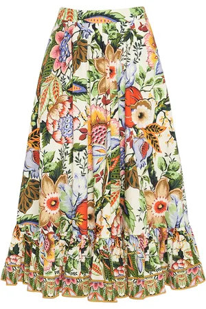 Etro Printed Cotton Ruffled Midi Skirt
