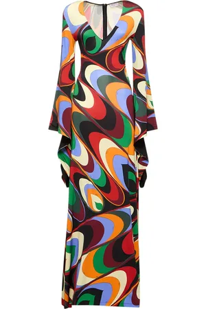 Puccini Satin Jersey Long Sleeve Long Dress