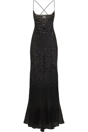 Paco rabanne Strass Satin Flared Long Dress