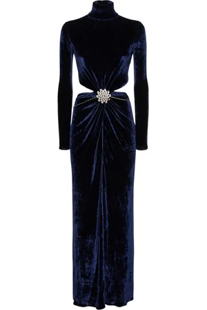 Paco rabanne Velvet Draped Turtleneck Long Dress