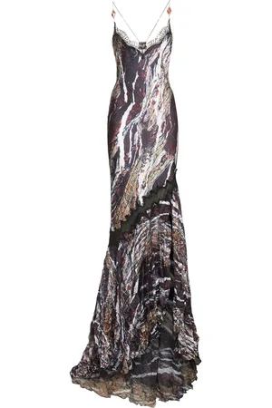 Roberto Cavalli Marmo Printed Twill Long Dress