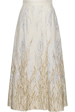 Elie saab Embroidered Cotton Maxi Skirt