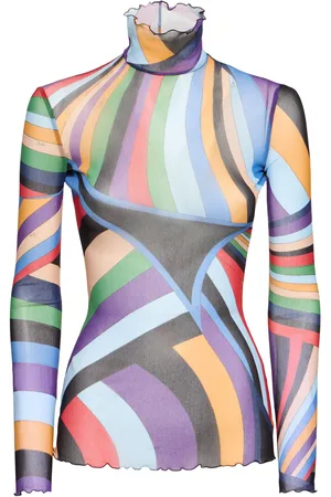 Puccini Printed Sheer Long Sleeve Top