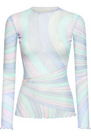 Puccini Printed Sheer Long Sleeve Top