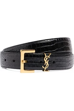Saint Laurent Ysl Croc Embossed Leather Belt