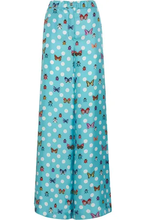 VERSACE Printed Silk Twill Wide Pants