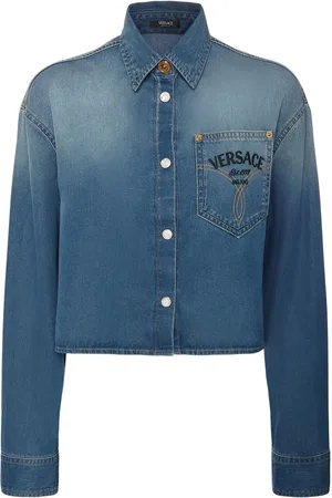 VERSACE Logo Cropped Denim Overshirt