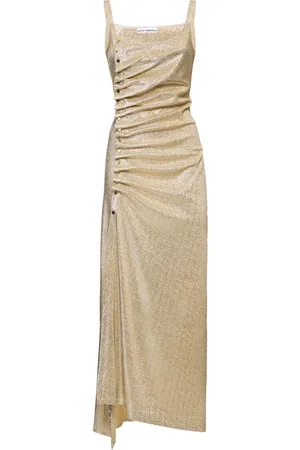 Paco rabanne Lurex Jersey Side Buttons Gathered Dress