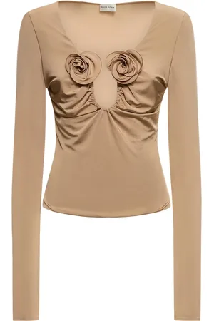 MAGDA BUTRYM Draped Jersey Long Sleeve Top W/roses