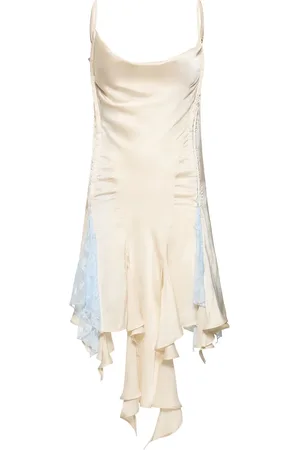 Y / PROJECT Ruffled Satin Mini Dress W/ Lace Inserts