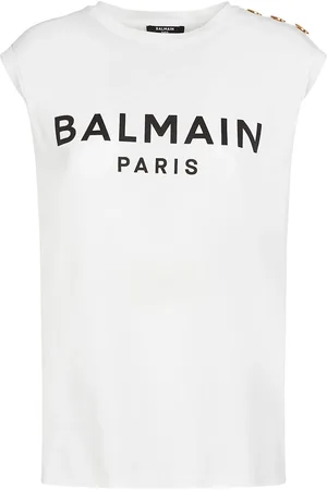 Balmain Logo Print Cotton T-shirt W/buttons