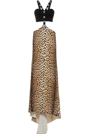 Roberto Cavalli Embellished Printed Cutout Long Dress