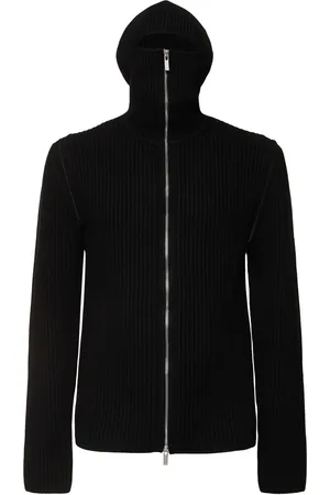 Helmut Lang Hooded Wool Knit Full-zipped Sweater