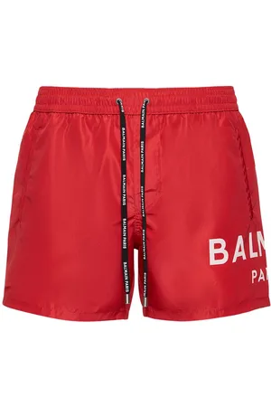 Balmain Logo Printed Stretch Nylon Swim Shorts