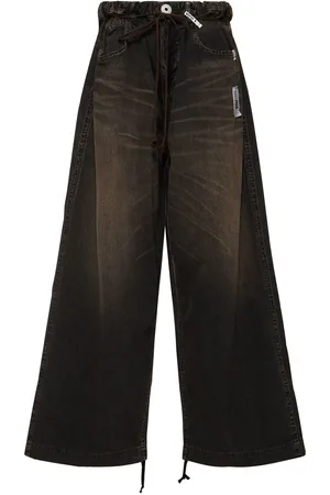 MIHARA YASUHIRO Gathered High Rise Denim Wide Jeans