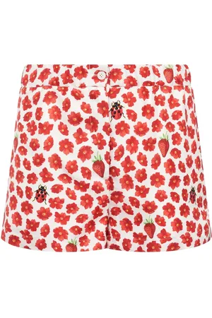 VERSACE Strawberry Print Silk Twill Shorts