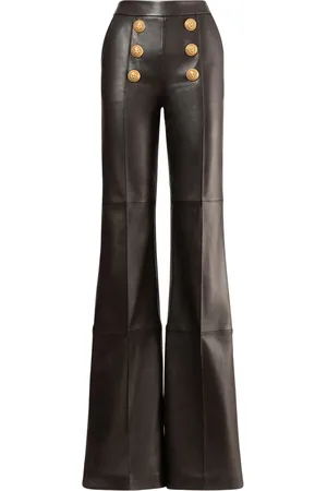 Balmain Flared High Rise Leather Pants