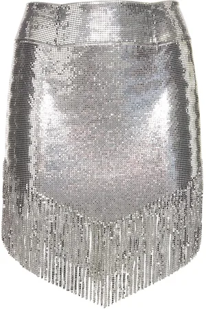 Paco rabanne Fringed Metallic Mesh Mini Skirt