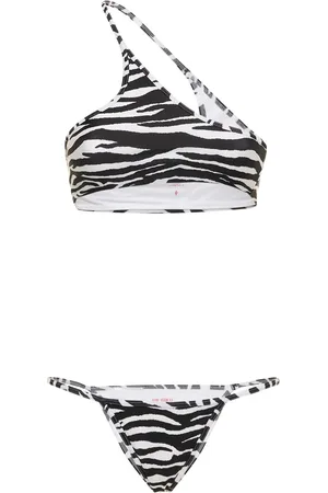 The Attico Zebra Printed One-shoulder Bikini